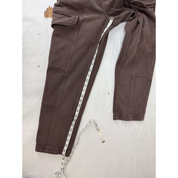 Grunge Pacsun Elastic Waist Cargo Utility Pants Brown Snap Button Small Pockets - Picture 8 of 10